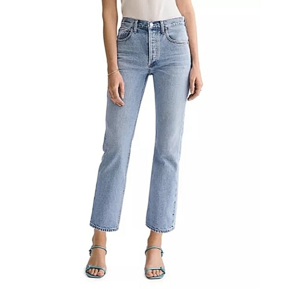 AGOLDE Ripley Straight Leg Jeans Vintage Light Wash Denim High Rise Faded Blue